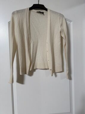 Theory Cream Button-Front Wool Blend Cardigan